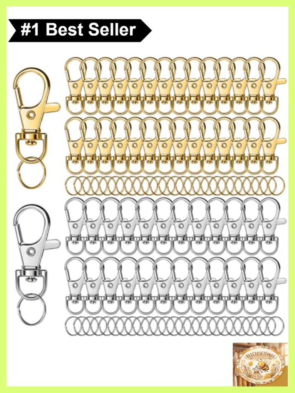 100pc Keychain Making Kit Lobster Claw Clasps Split Rings DIY Jewelry Crafts